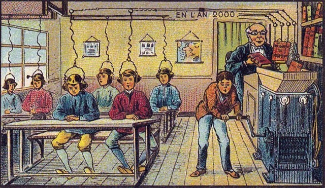 Transfer znanja po zamisli futurologa 19. veka. Obratite pažnju da su učenici samo dečaci.