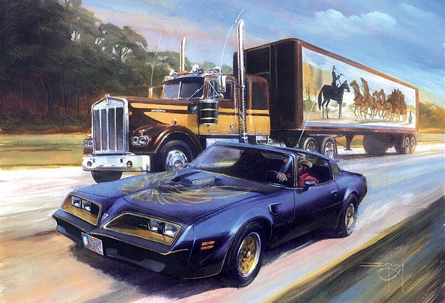 Poster iz filma Smokey and the Bandit (1977). Koliko je referenci na ovaj film upotrebljeno u kasnijim filmovima A i B produkcije, to niko nikad neće moći da prebroji. Smokey and the Bandit (1977)